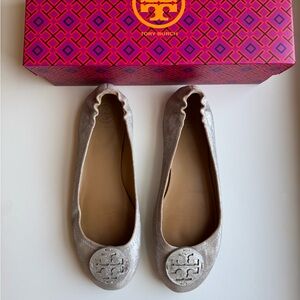 Tory Burch Metallic Silver Flats